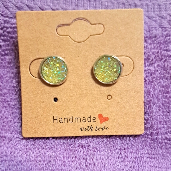 Hand Crafted Jewelry - Druzy Yellow Sparkle Stud Earrings